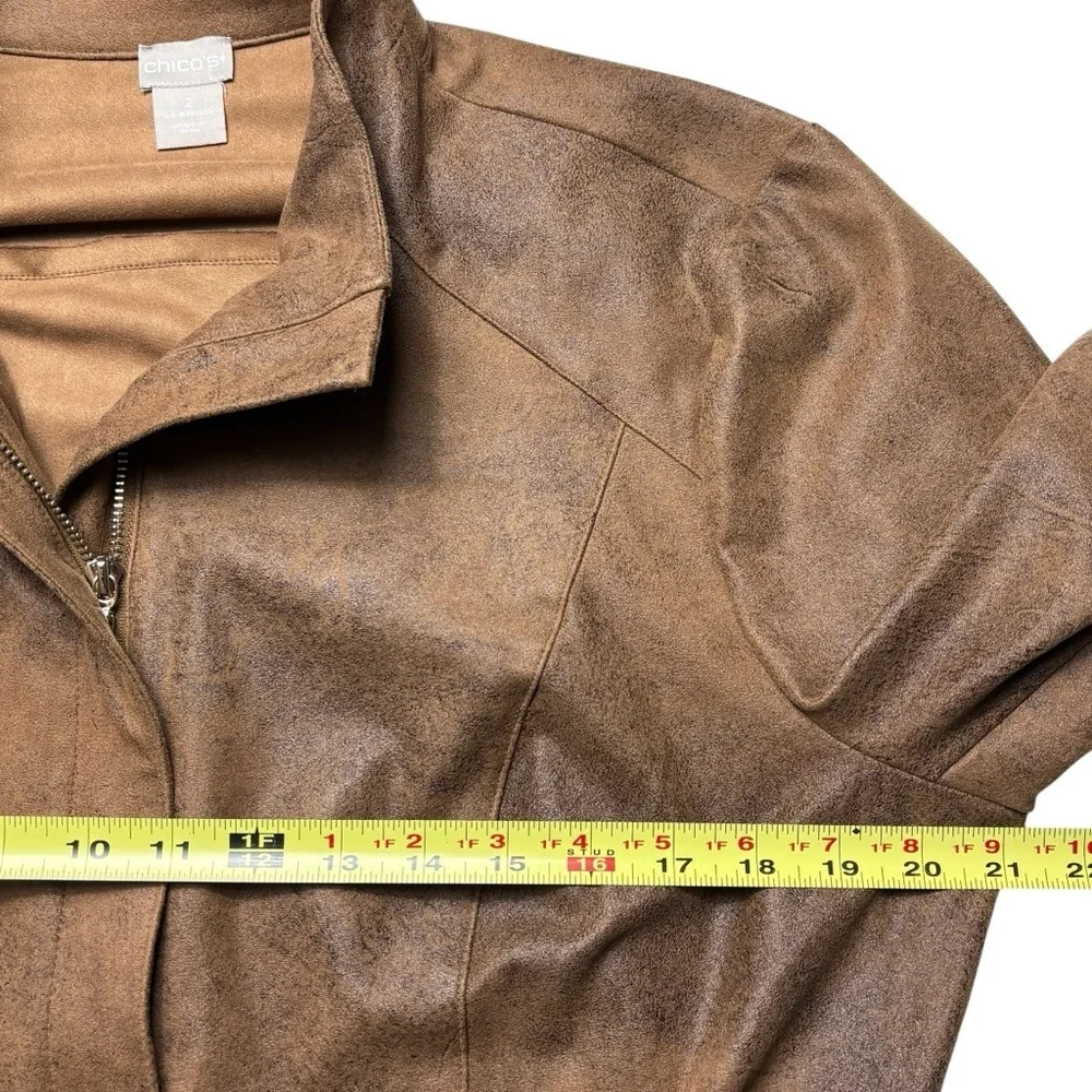 Chicos Faux Suede Moto Jacket US L 12/14 Lace Up Sleeve Details Brown Full Zip